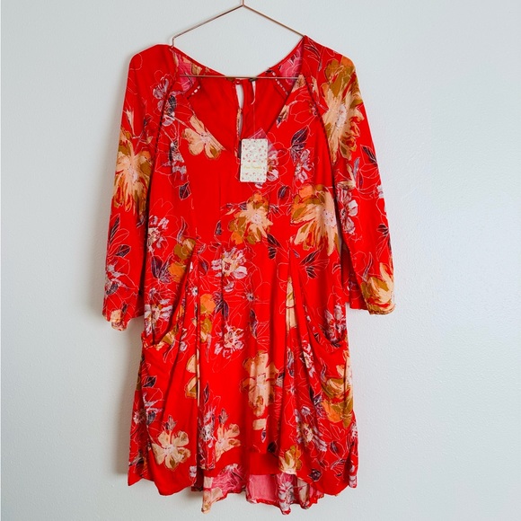 New Free People Eyes On You Floral Print Mini Dress Lined Pockets - Picture 5 of 9